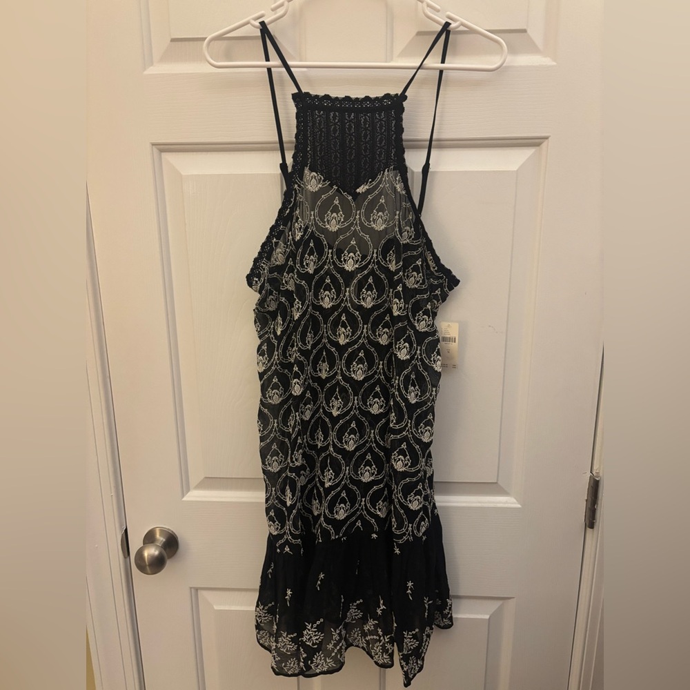 Anthropologie Black and White Embroidered Floral Dress